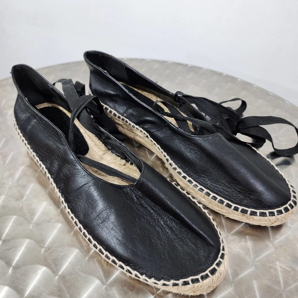Zara Essential Jute Leather Lace-up Espadrilles Womens Size EUR 41 US 10.5 Black - Picture 7 of 11